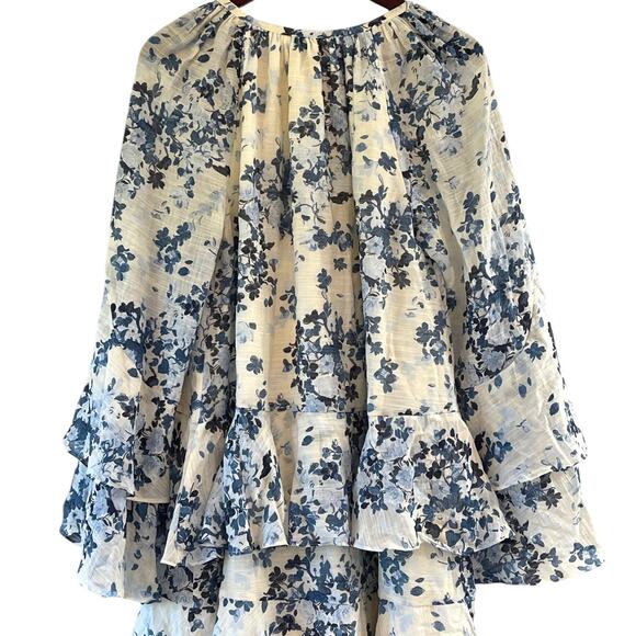 Anthropologie Maeve Long-Sleeve V-Neck Mini Swing Dress Blue Floral Medium New - Picture 8 of 10